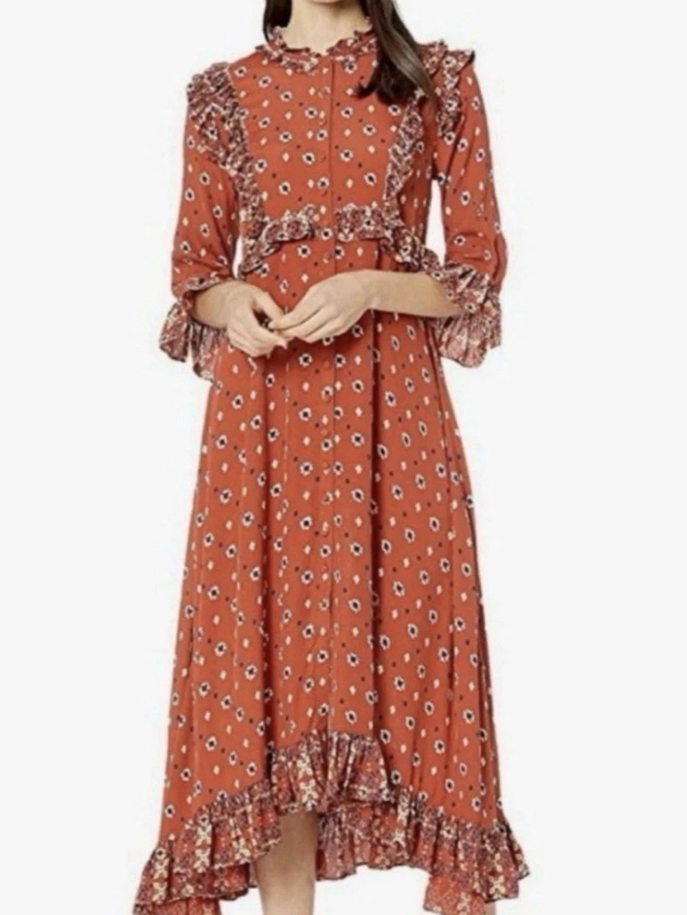 Free people calico skies midi dress size XS boho cottage core.